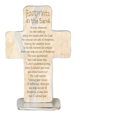 Footprints in the Sand Standing Cross Religious Ornament Figurine or Gift 
