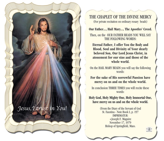 CHAPLET OF THE DIVINE MERCY HOLYCARD – scalloped edge paper – St ...