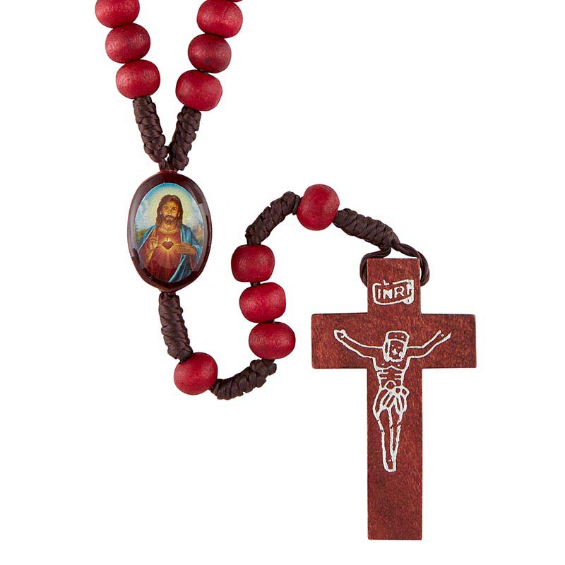 Sacred Heart of Jesus Corded Rosary, Rose Wood Stained Bead – BK12204 ...